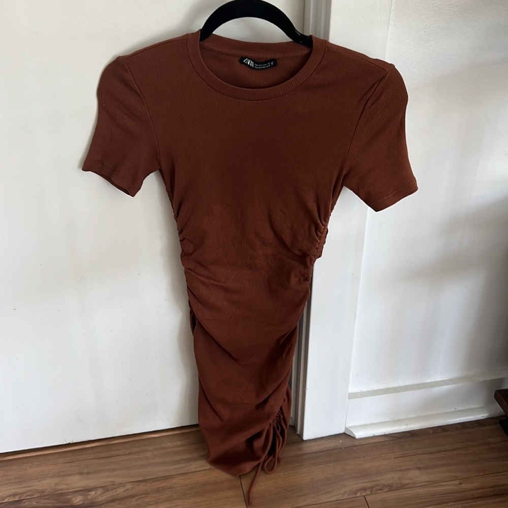 Zara Ruched Ribbed Dress- Size Small - Picture 3 of 4